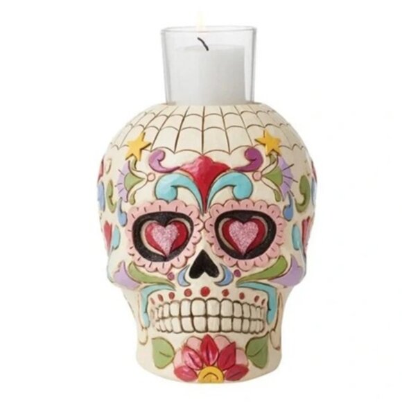 Jim Shore Halloween Day Of The Dead Skull Candleholder 6012756 NEW - Picture 1 of 4